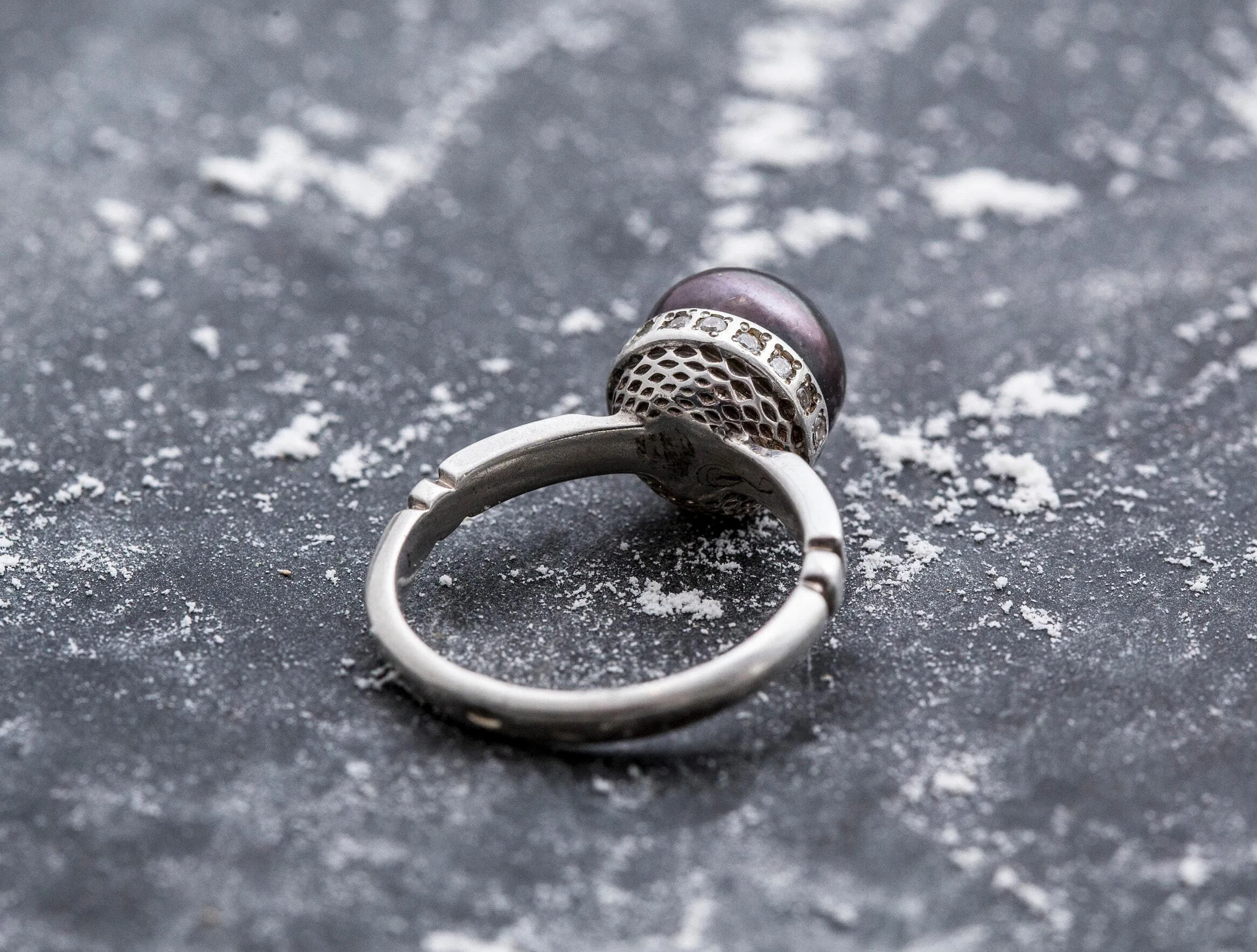 Black Pearl Ring - Vintage Pearl Ring - Natural Black Pearl Ring