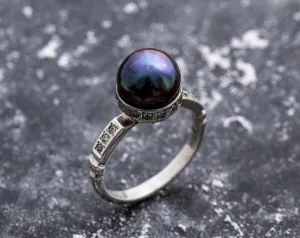 Black Pearl Ring - Vintage Pearl Ring - Natural Black Pearl Ring