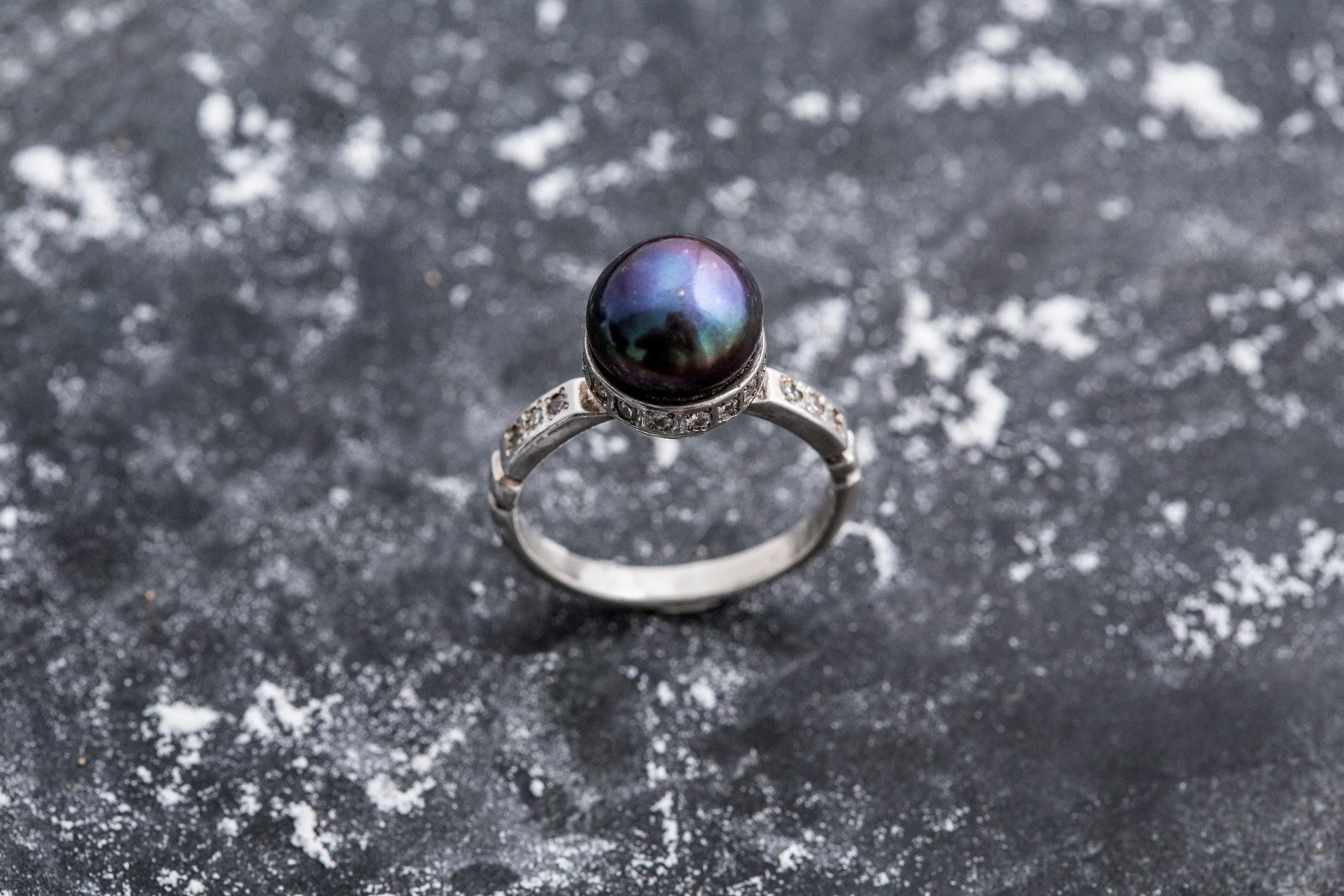 Black Pearl Ring - Vintage Pearl Ring - Natural Black Pearl Ring