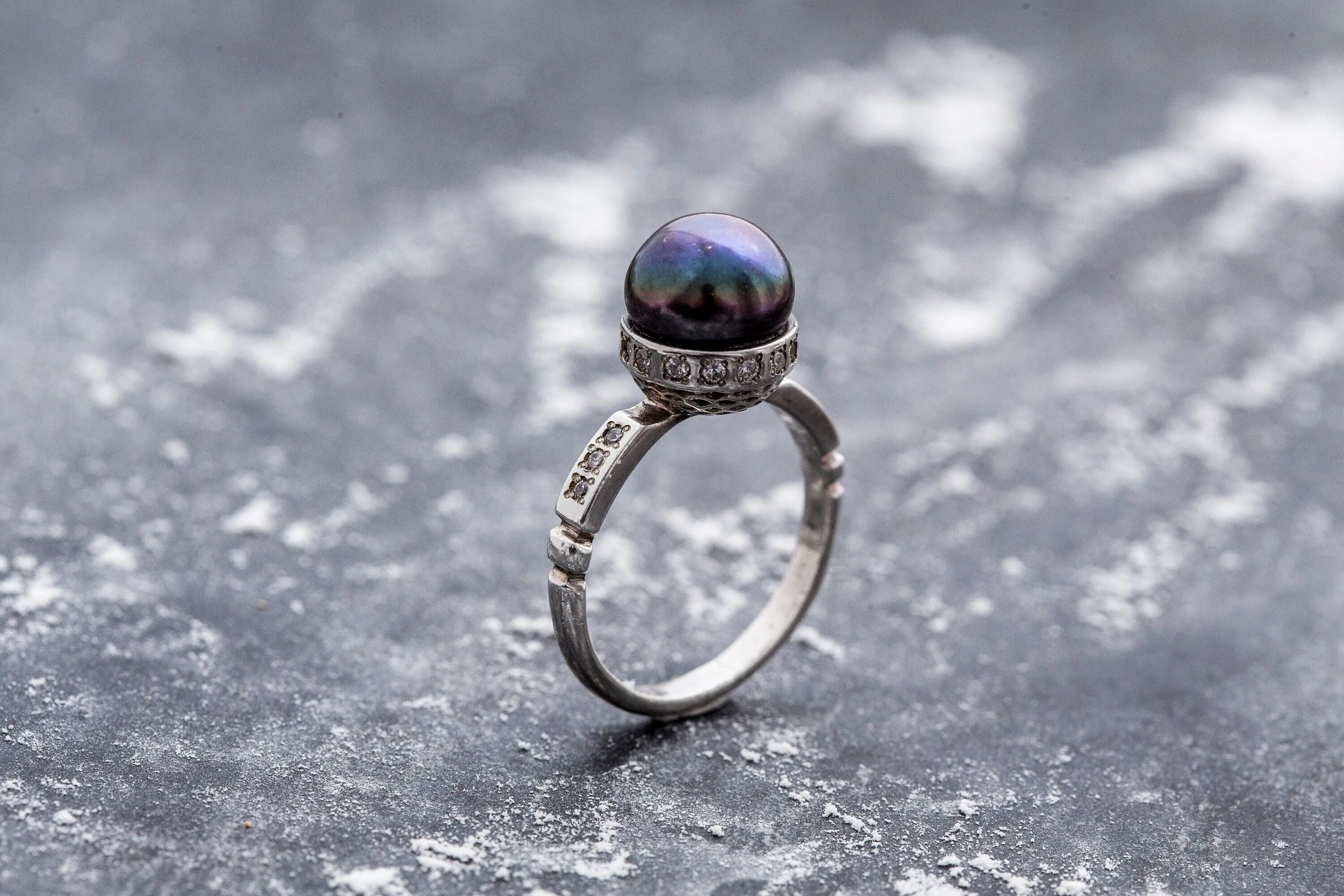 Black Pearl Ring - Vintage Pearl Ring - Natural Black Pearl Ring