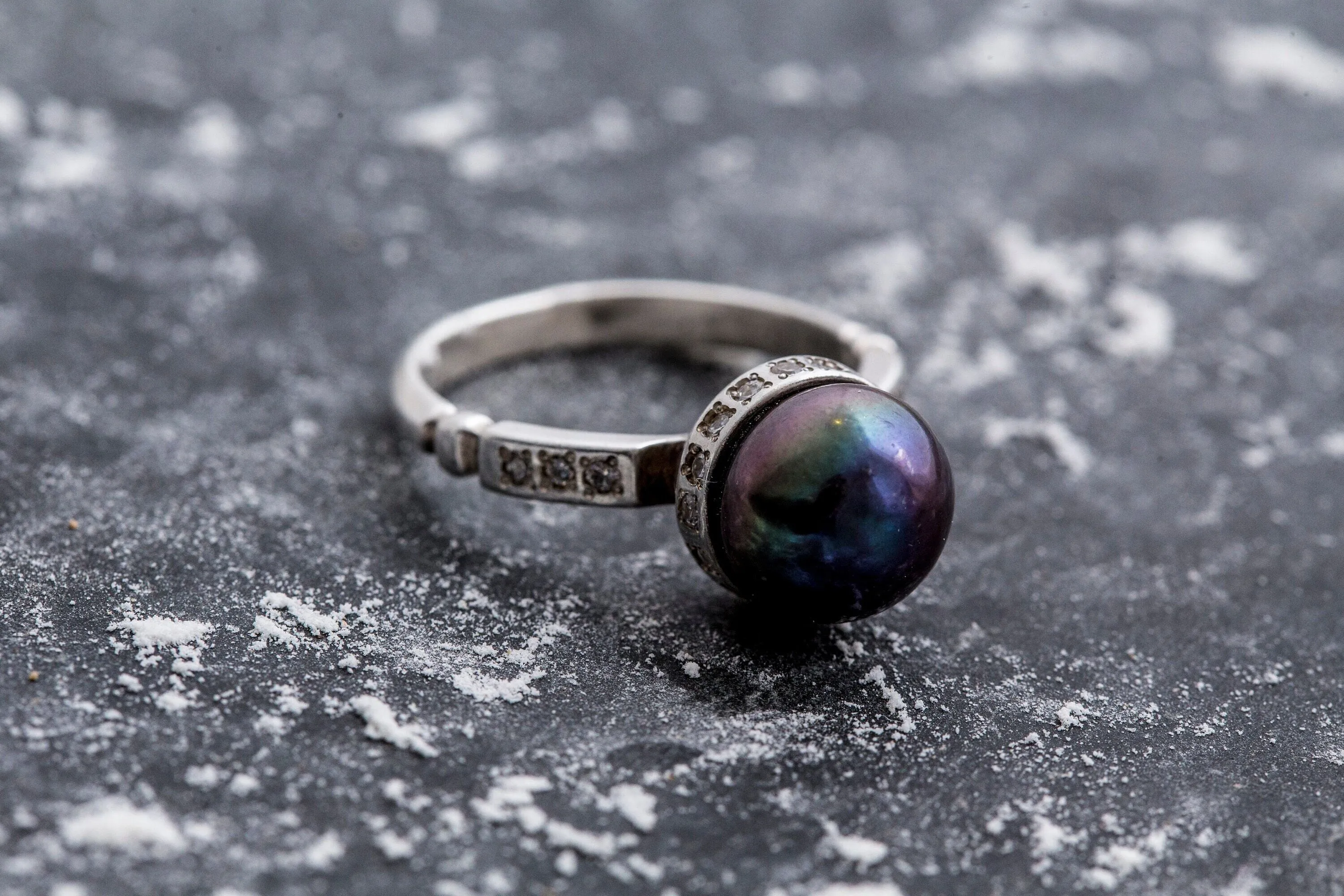 Black Pearl Ring - Vintage Pearl Ring - Natural Black Pearl Ring
