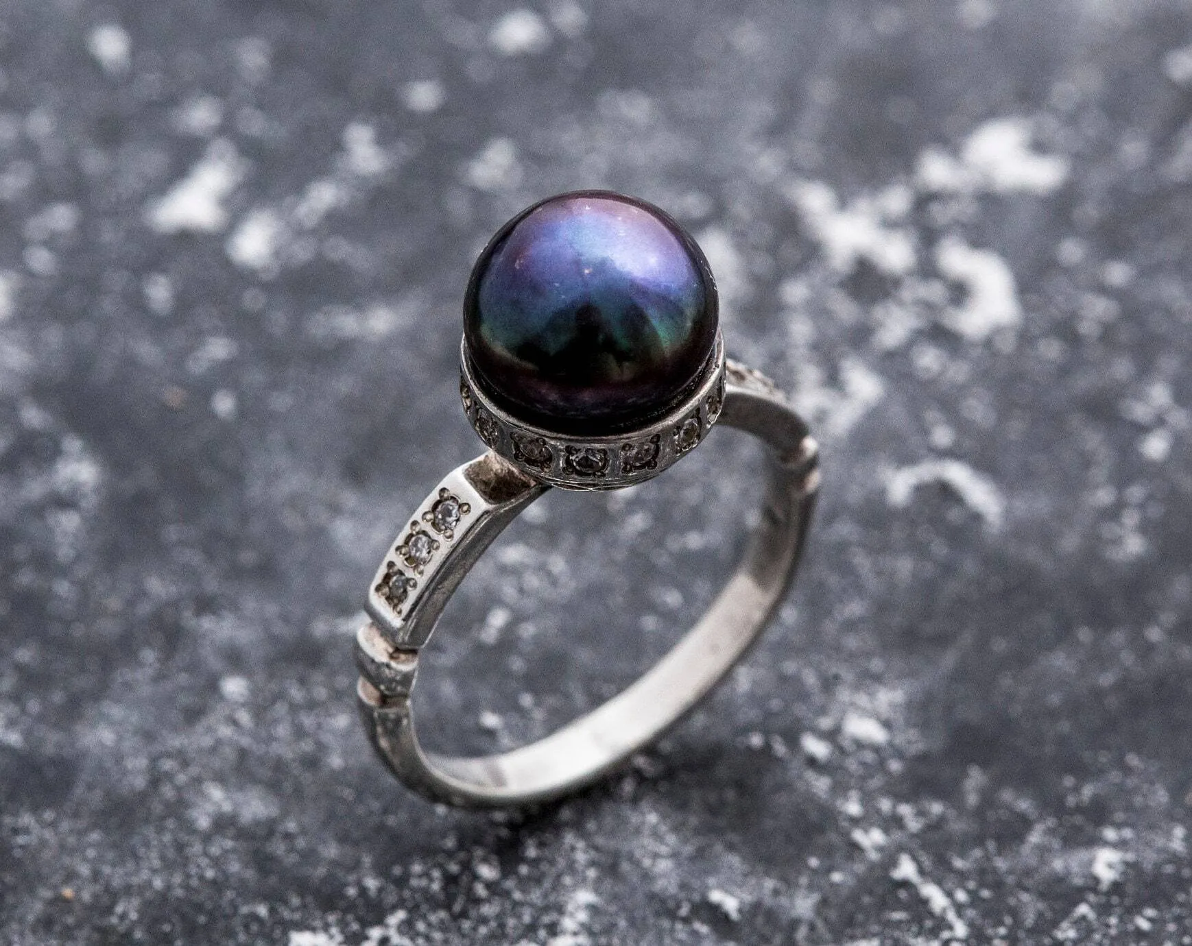 Black Pearl Ring - Vintage Pearl Ring - Natural Black Pearl Ring