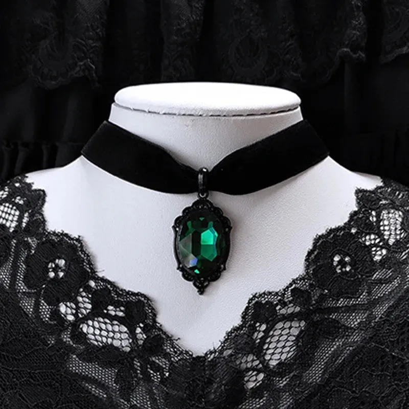 Black Velvet Choker w/ Green Cameo Pendant