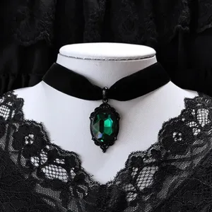 Black Velvet Choker w/ Green Cameo Pendant
