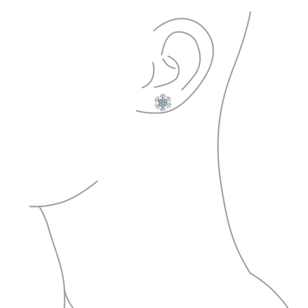 Blue& White CZ Snowflake Dangle Stud Earrings Necklace Pendant Sterling Silver