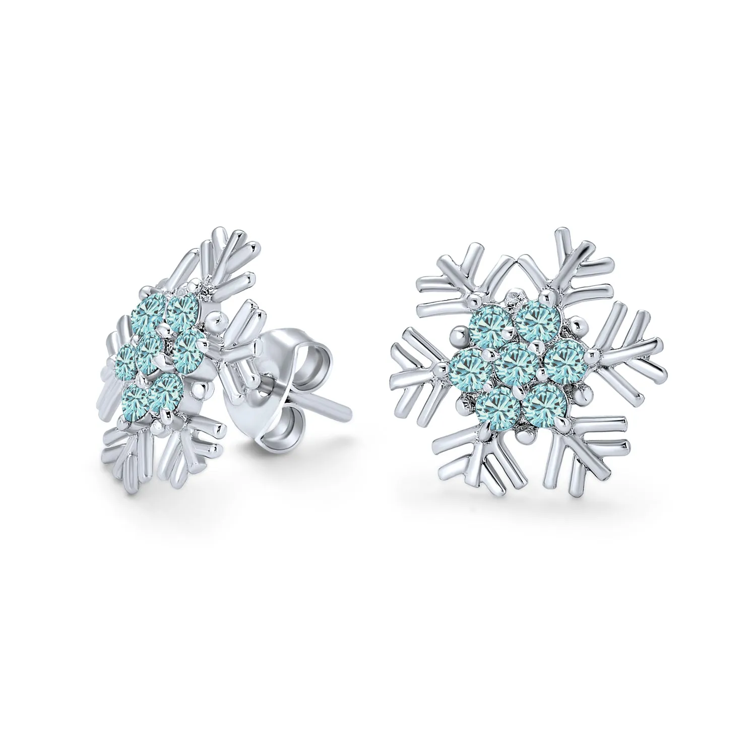 Blue& White CZ Snowflake Dangle Stud Earrings Necklace Pendant Sterling Silver
