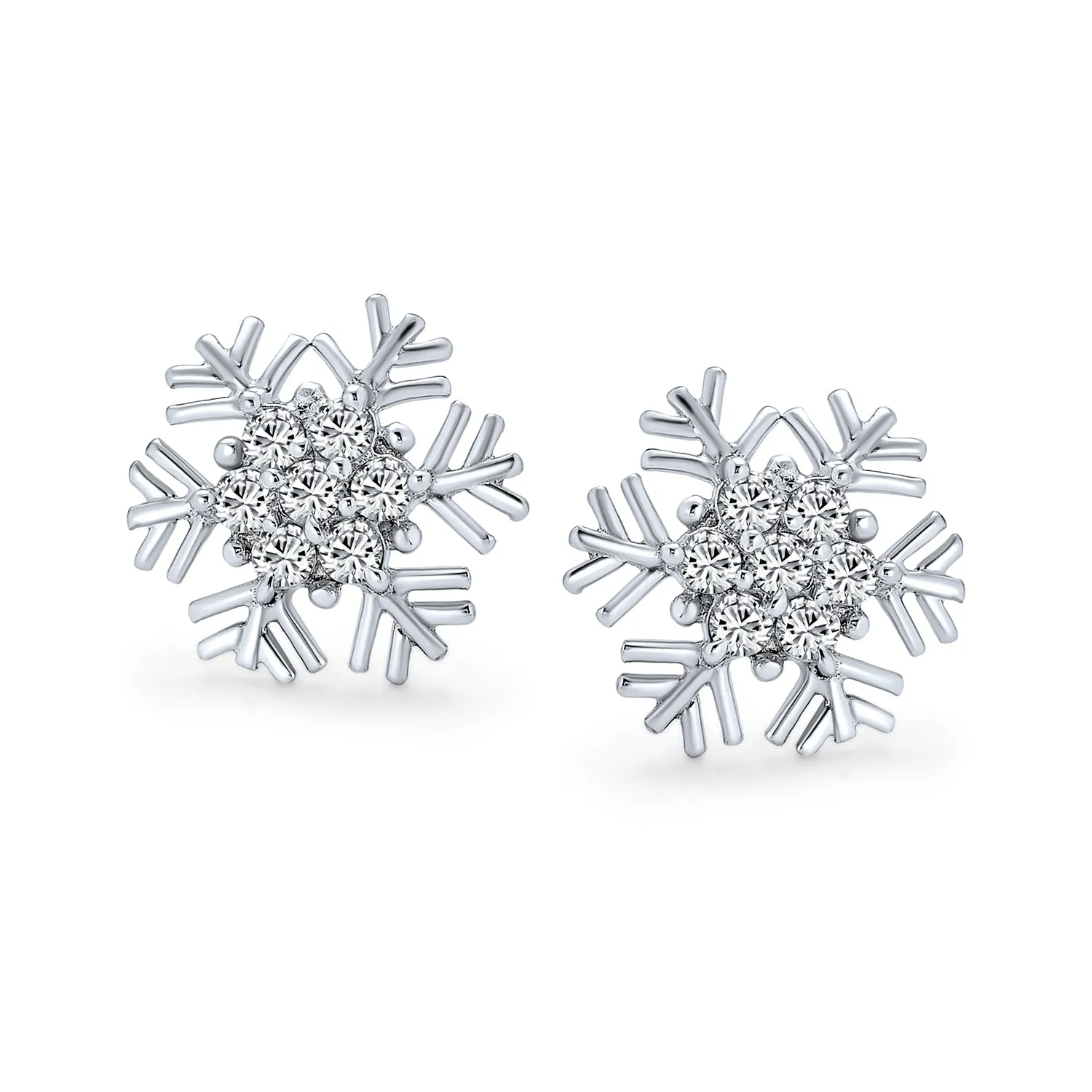 Blue& White CZ Snowflake Dangle Stud Earrings Necklace Pendant Sterling Silver