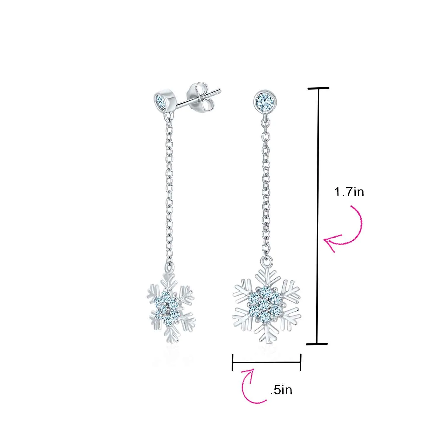 Blue& White CZ Snowflake Dangle Stud Earrings Necklace Pendant Sterling Silver