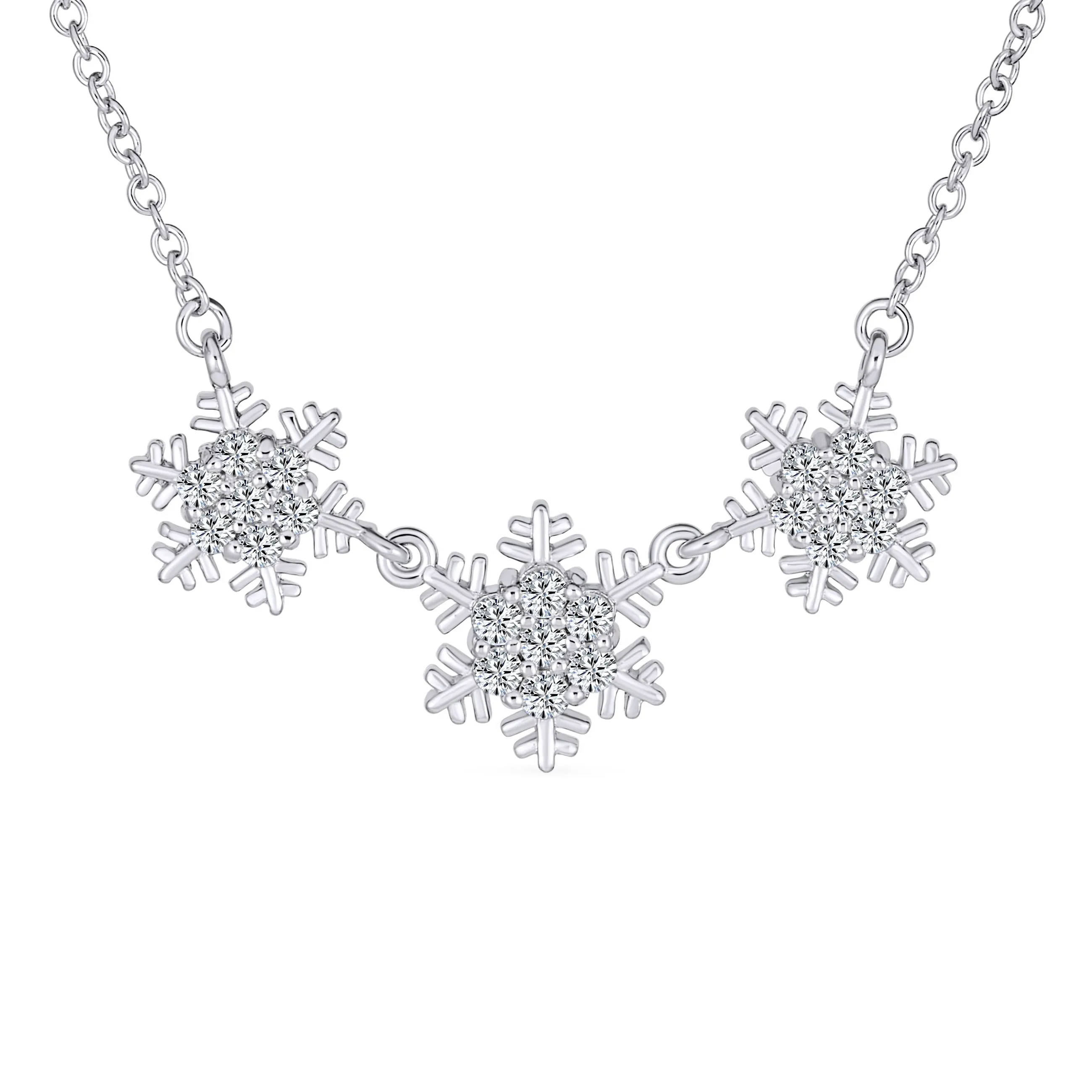 Blue& White CZ Snowflake Dangle Stud Earrings Necklace Pendant Sterling Silver