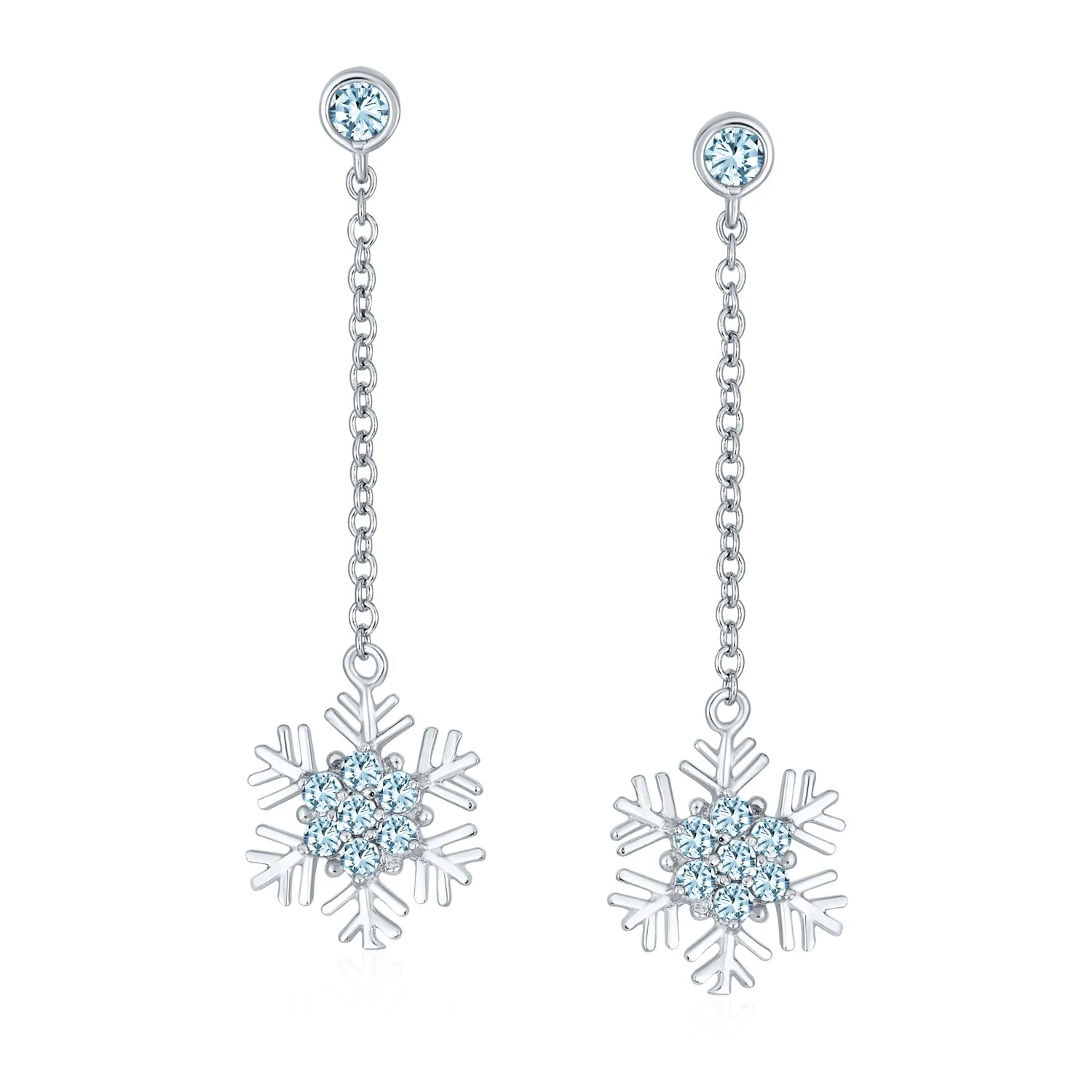 Blue& White CZ Snowflake Dangle Stud Earrings Necklace Pendant Sterling Silver