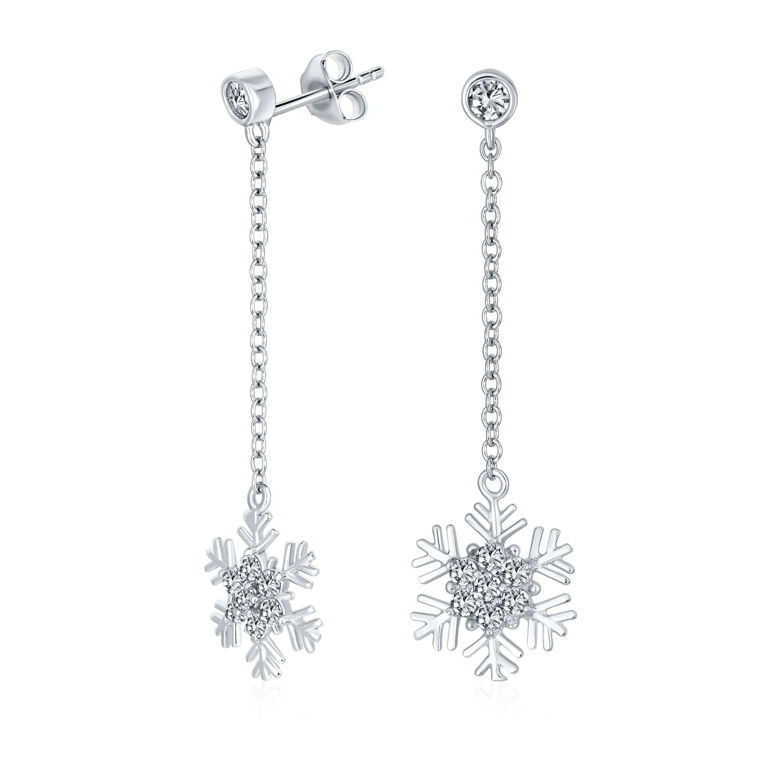 Blue& White CZ Snowflake Dangle Stud Earrings Necklace Pendant Sterling Silver