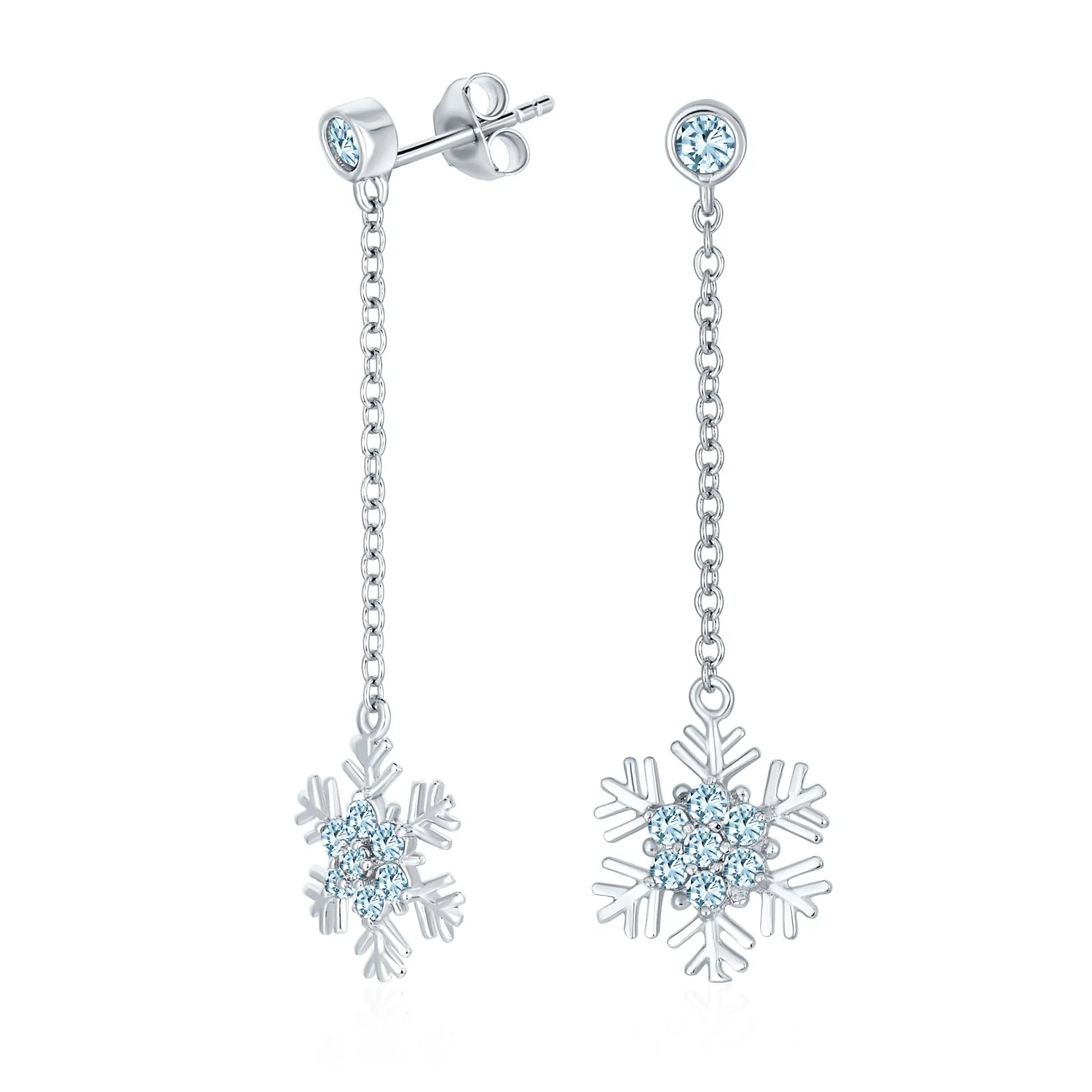 Blue& White CZ Snowflake Dangle Stud Earrings Necklace Pendant Sterling Silver