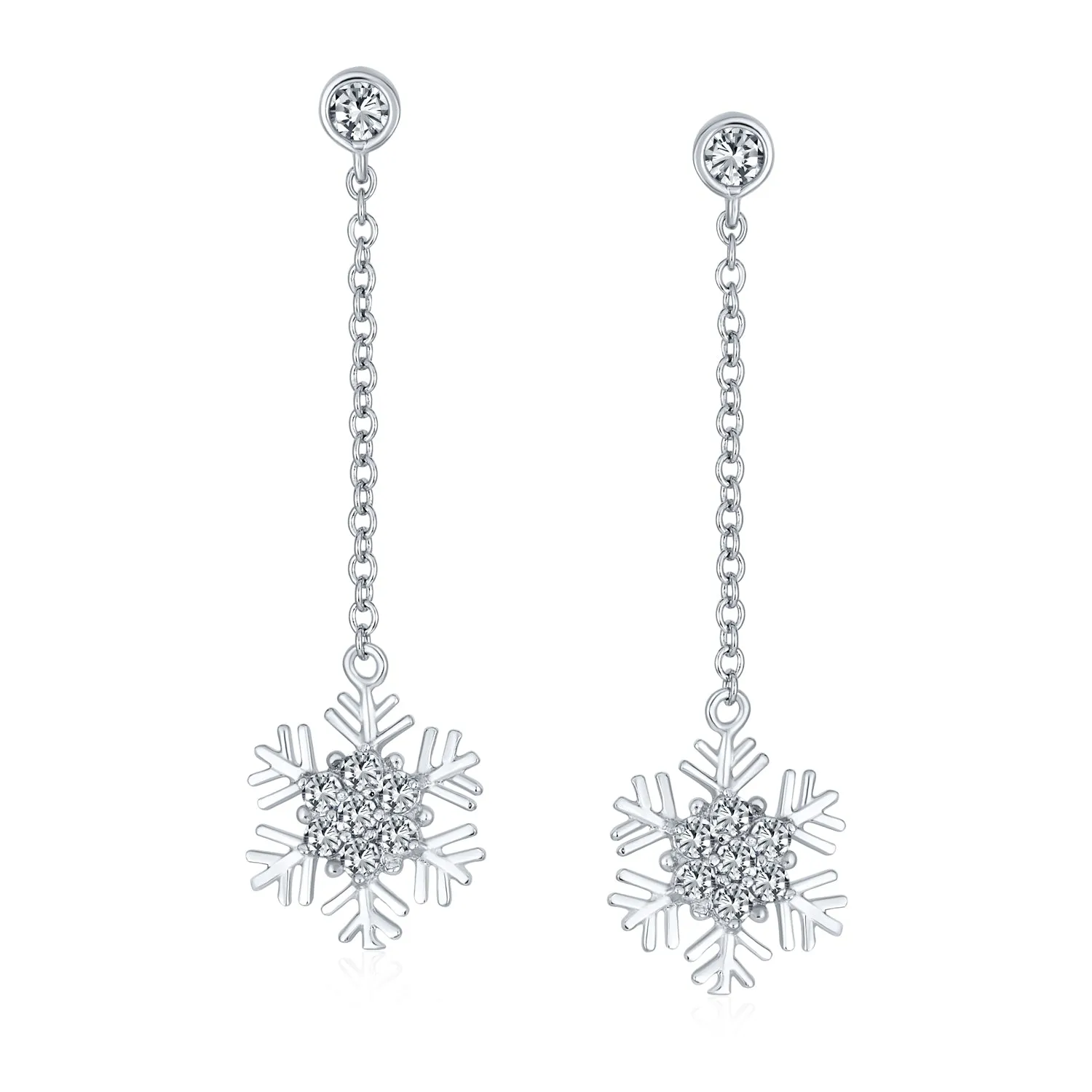Blue& White CZ Snowflake Dangle Stud Earrings Necklace Pendant Sterling Silver