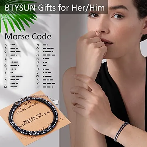 Btysun Best Friend Bracelets for Women Sister Birthday Gifts from Sister Morse Code Bracelets for Women Soul Sister Gifts for Sister in Law Layered Black Braided Bracelet Graduation Jewelry