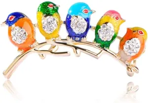 Colorful Five Cute Birds Brooches Crystals Enamel Jewelry for Girls Kids Best Gifts Scarf Shoulder Suit Collar Corsages (Color : Colorful Body)