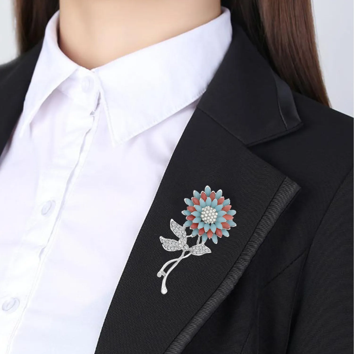 Combo of Leaf and Sunflower Shape Studed Wedding Brooch / Lapel Pin