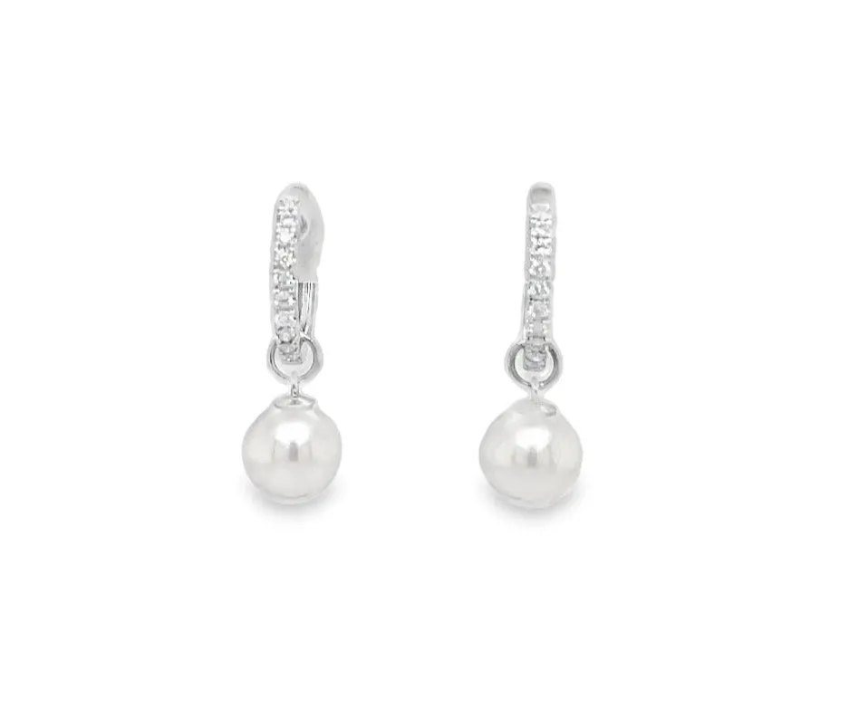 Cultured Pearl Gold Huggie Earrings 7.00 mm