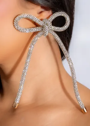Cute Bow Earring Rhinestones Silver
