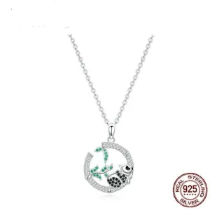 Design Panda and Bamboo Pendant Necklace Chinese Cute Animal Necklaces for Women Sterling Silver 925 Jewelry BSN079
