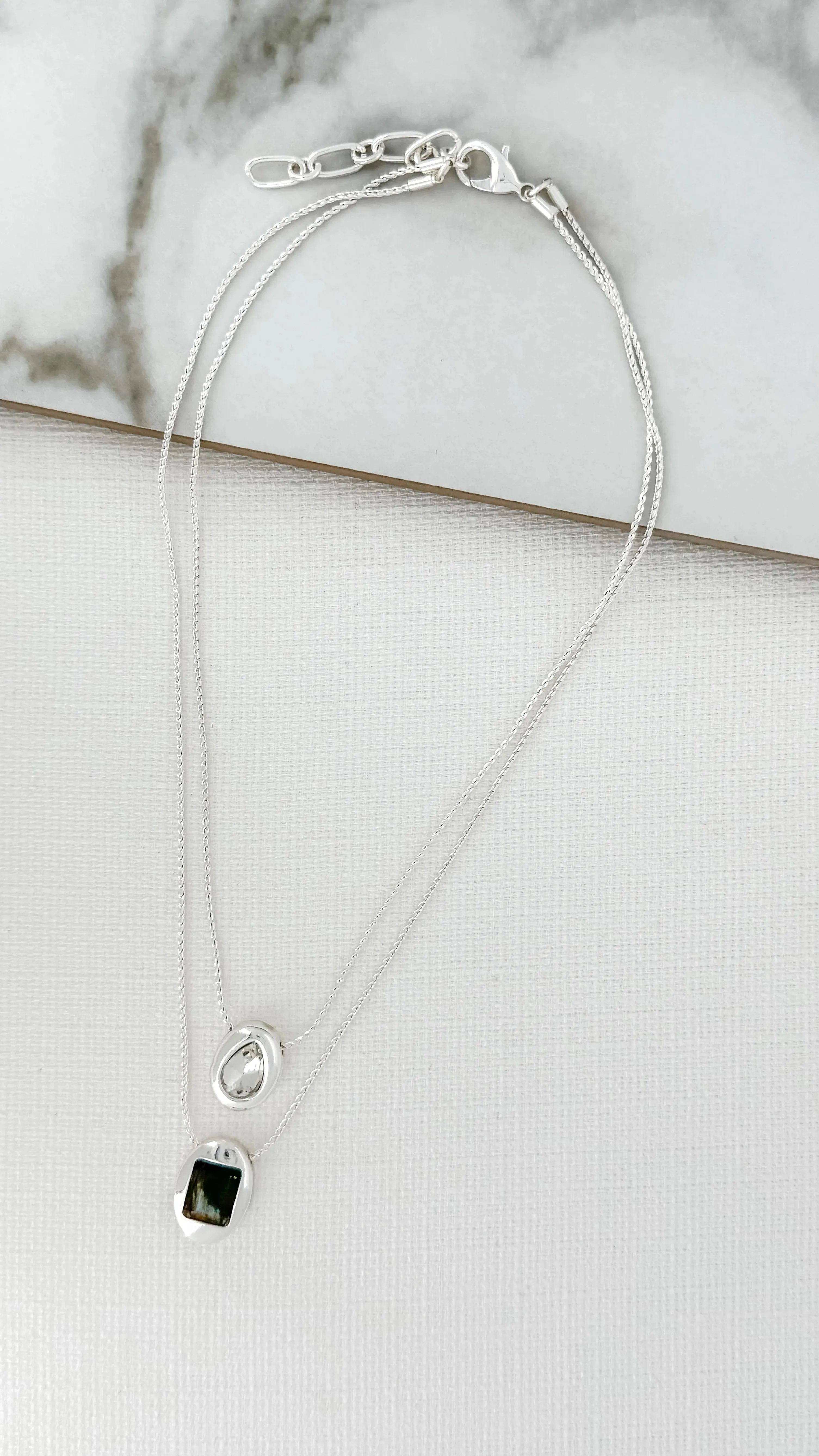 Double Gem Necklace - Silver