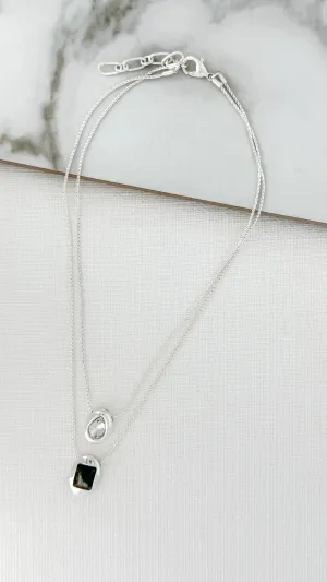 Double Gem Necklace - Silver