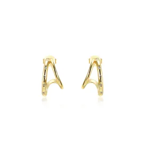 Double Layers C-shape with Zircon Silver Studs Earrings for Women