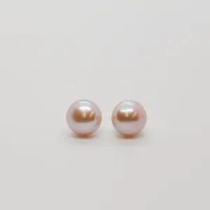 E Pink Button Pearl Stud Earrings E088