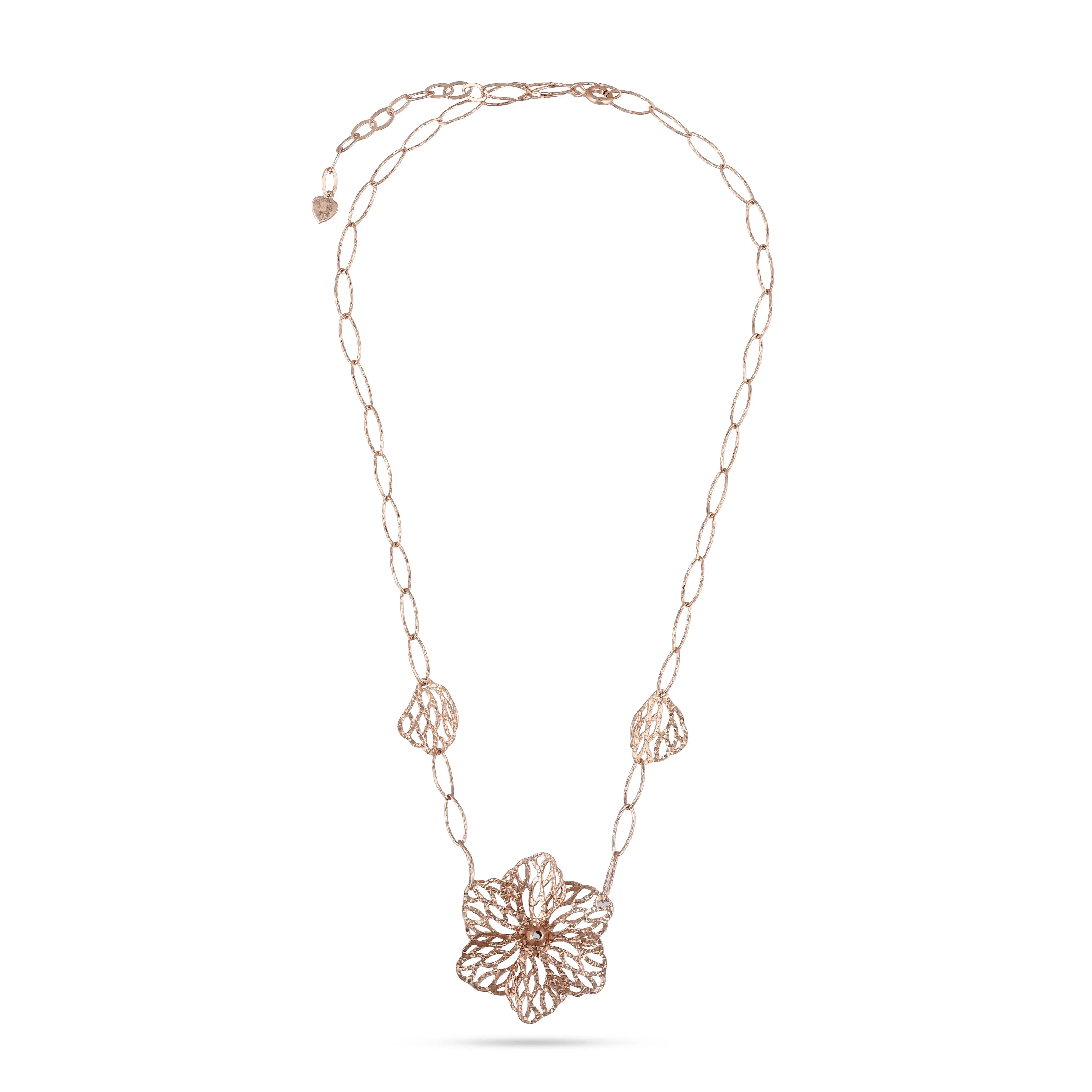 Elegant Rose Gold Flower Silver Necklace - From Purl