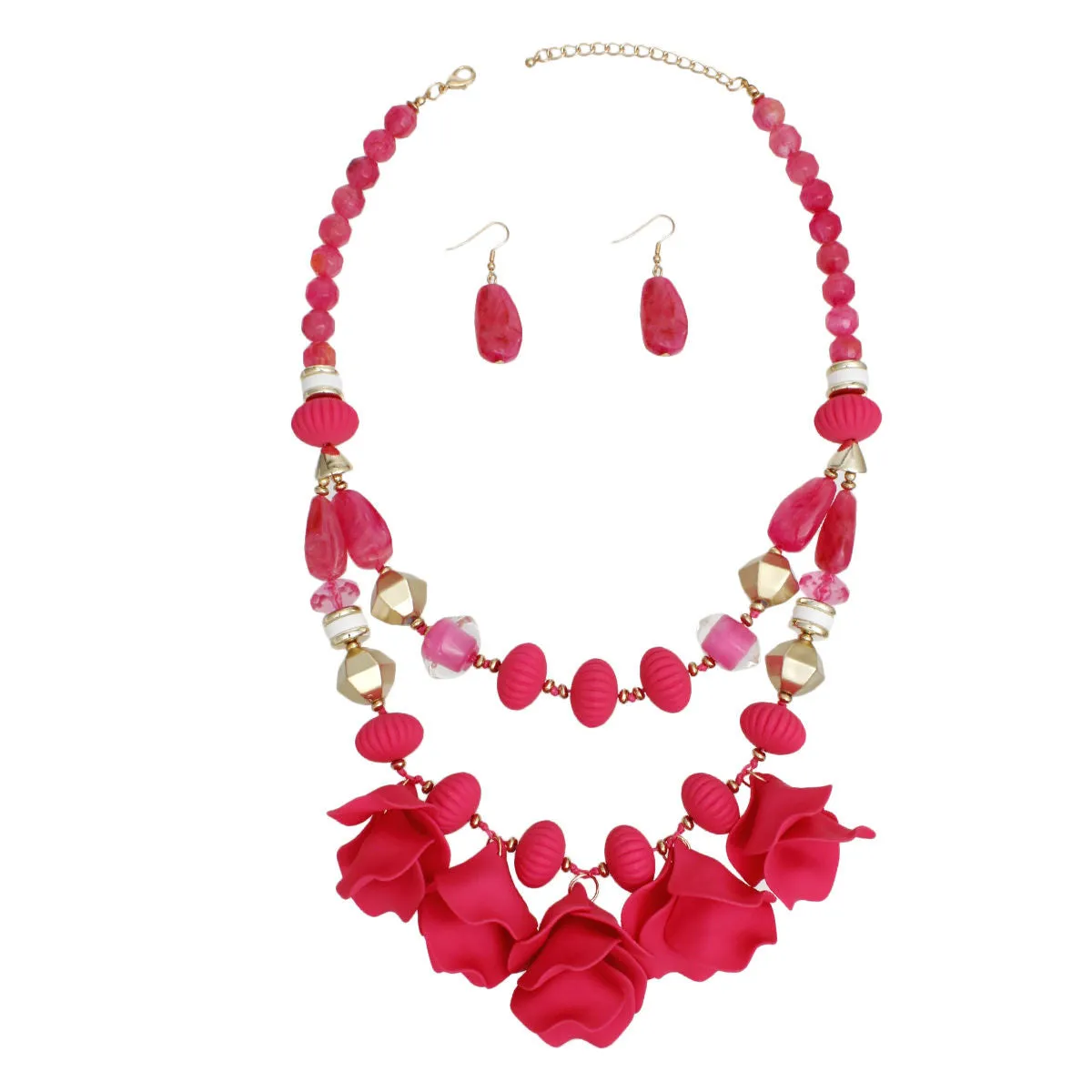 Elegant Women's Fuchsia Beaded Necklace Set