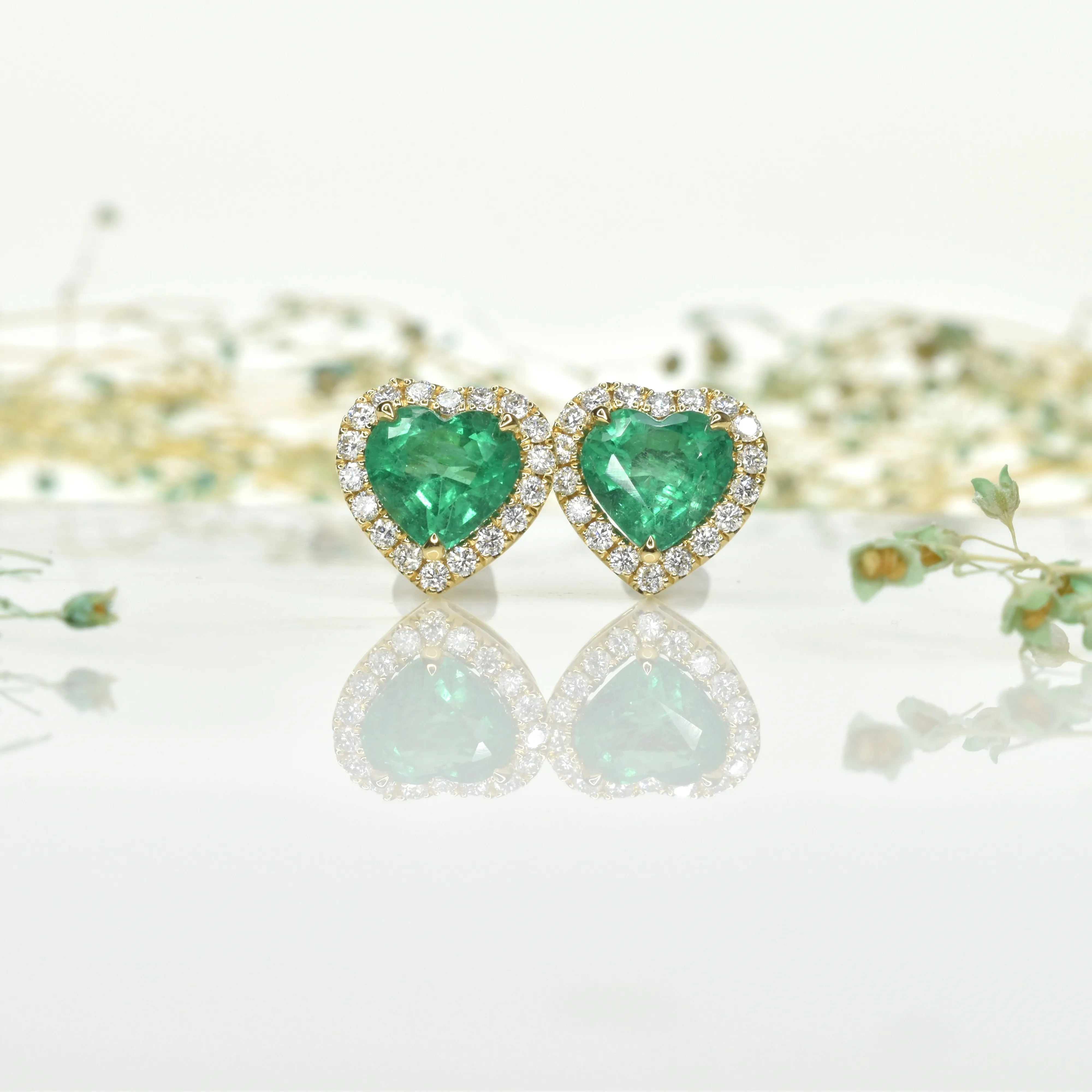 Emerald Halo Heart Earrings