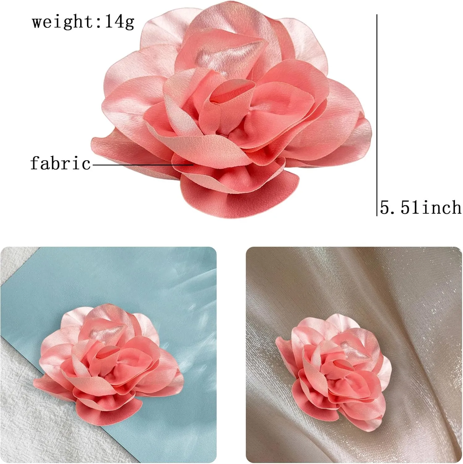 Extra Large Satin Fabric Camellia Flower Brooches Pins Beautiful Cloth Art Oversized Rose Floral Brooch for Party Dance Wedding Banquet for Elegant Women Girl 5.5inch