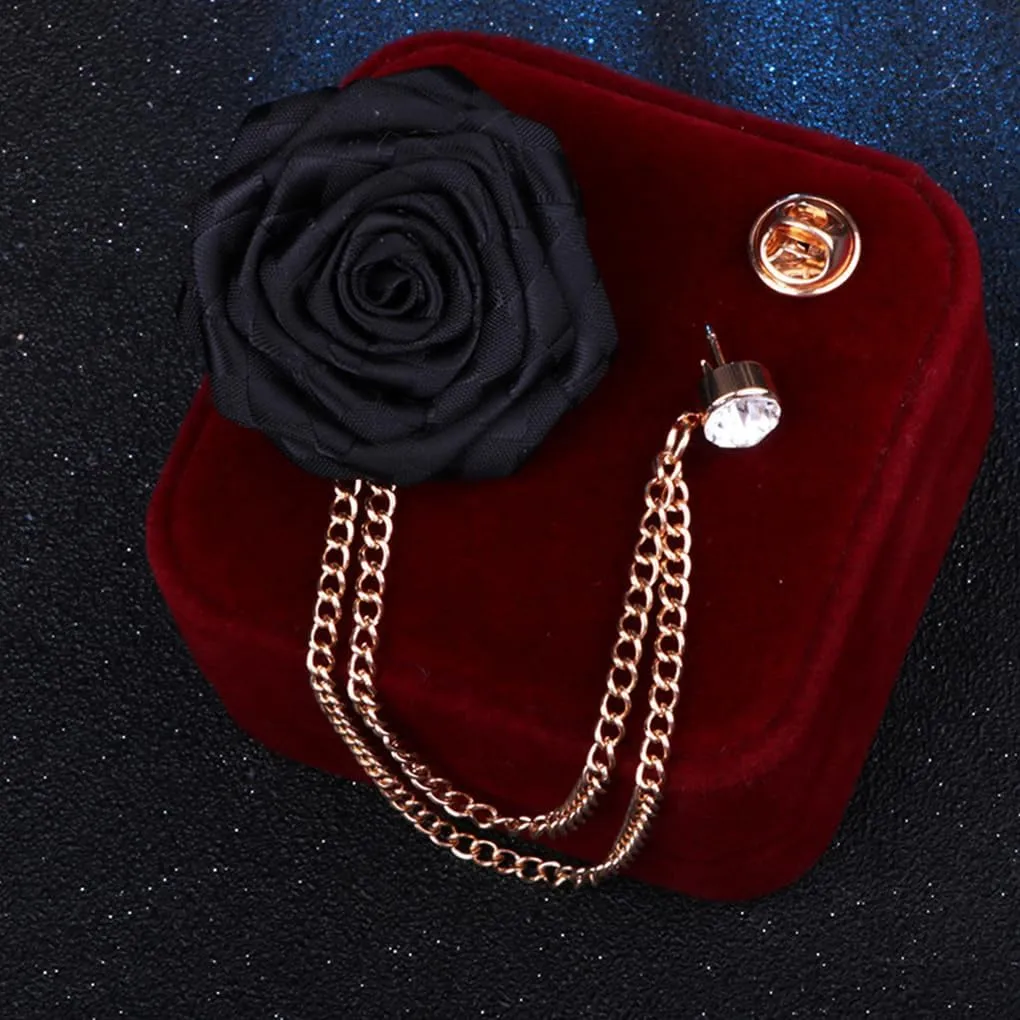 Fashion Bridegroom Wedding Brooches for Men Women Rose Flower Tassel Chain Brooch Pin Fabric Floral Brooch Lapel Pin Clothing Jewelry Accessories