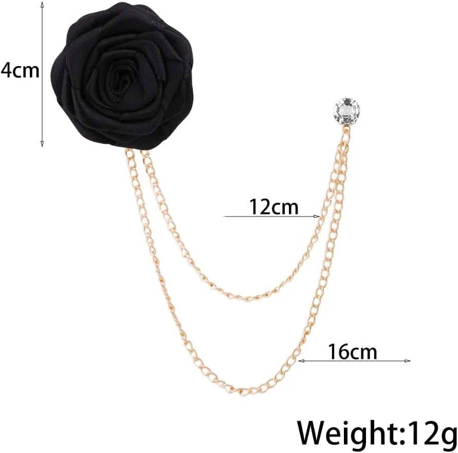 Fashion Bridegroom Wedding Brooches for Men Women Rose Flower Tassel Chain Brooch Pin Fabric Floral Brooch Lapel Pin Clothing Jewelry Accessories