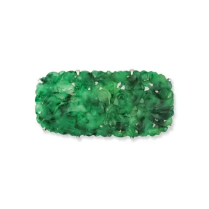 Floral & Leaf Carved Green Jade Brooch