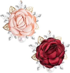 Framendino, 2 Pack Rose Brooch Pin Small Flower Fabric Brooches Floral Lapel Pins for Women Dress Suit Accessories Pink Red