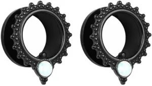 Gauge Tunnel Earrings Stainless Steel Ear Gauges Women Multicolor Round with Vintage Flower Ear Tunnels, 1 Pair, 6MM - 25MM
