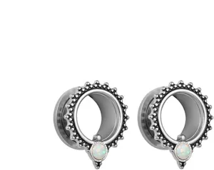 Gauge Tunnel Earrings Stainless Steel Ear Gauges Women Multicolor Round with Vintage Flower Ear Tunnels, 1 Pair, 6MM - 25MM