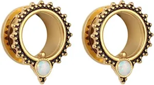 Gauge Tunnel Earrings Stainless Steel Ear Gauges Women Multicolor Round with Vintage Flower Ear Tunnels, 1 Pair, 6MM - 25MM