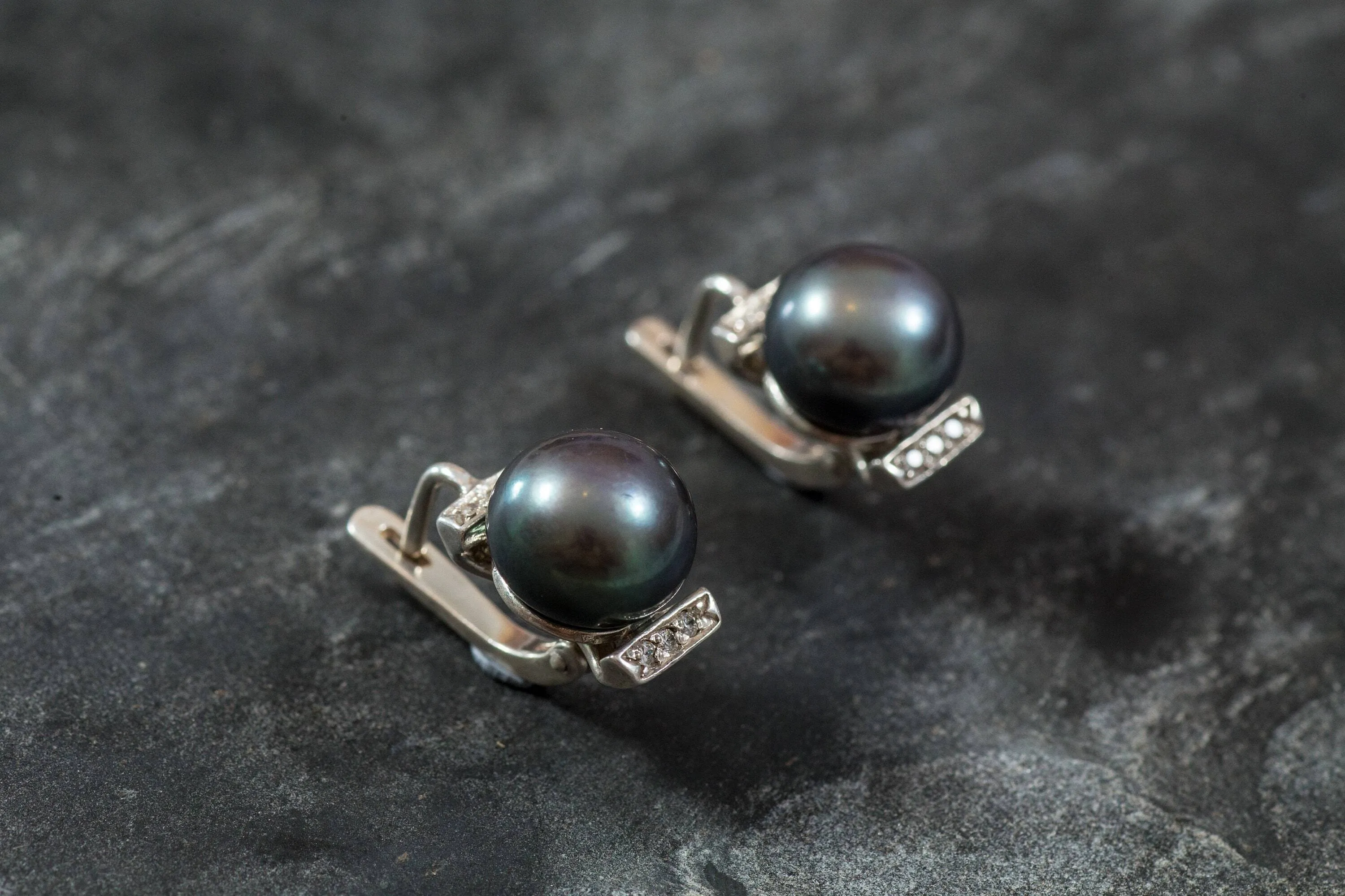 Genuine Pearl Earrings - Black Pearl Earrings, June Birthstone Earrings