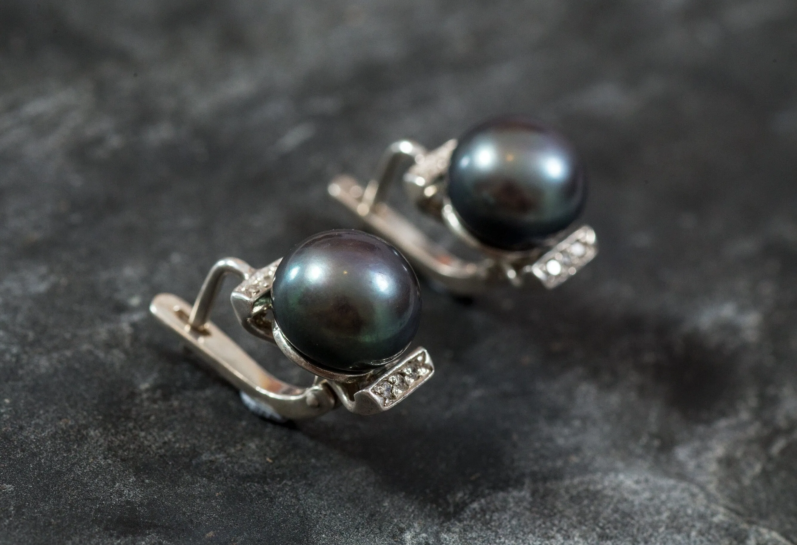 Genuine Pearl Earrings - Black Pearl Earrings, June Birthstone Earrings