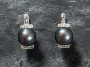 Genuine Pearl Earrings - Black Pearl Earrings, June Birthstone Earrings