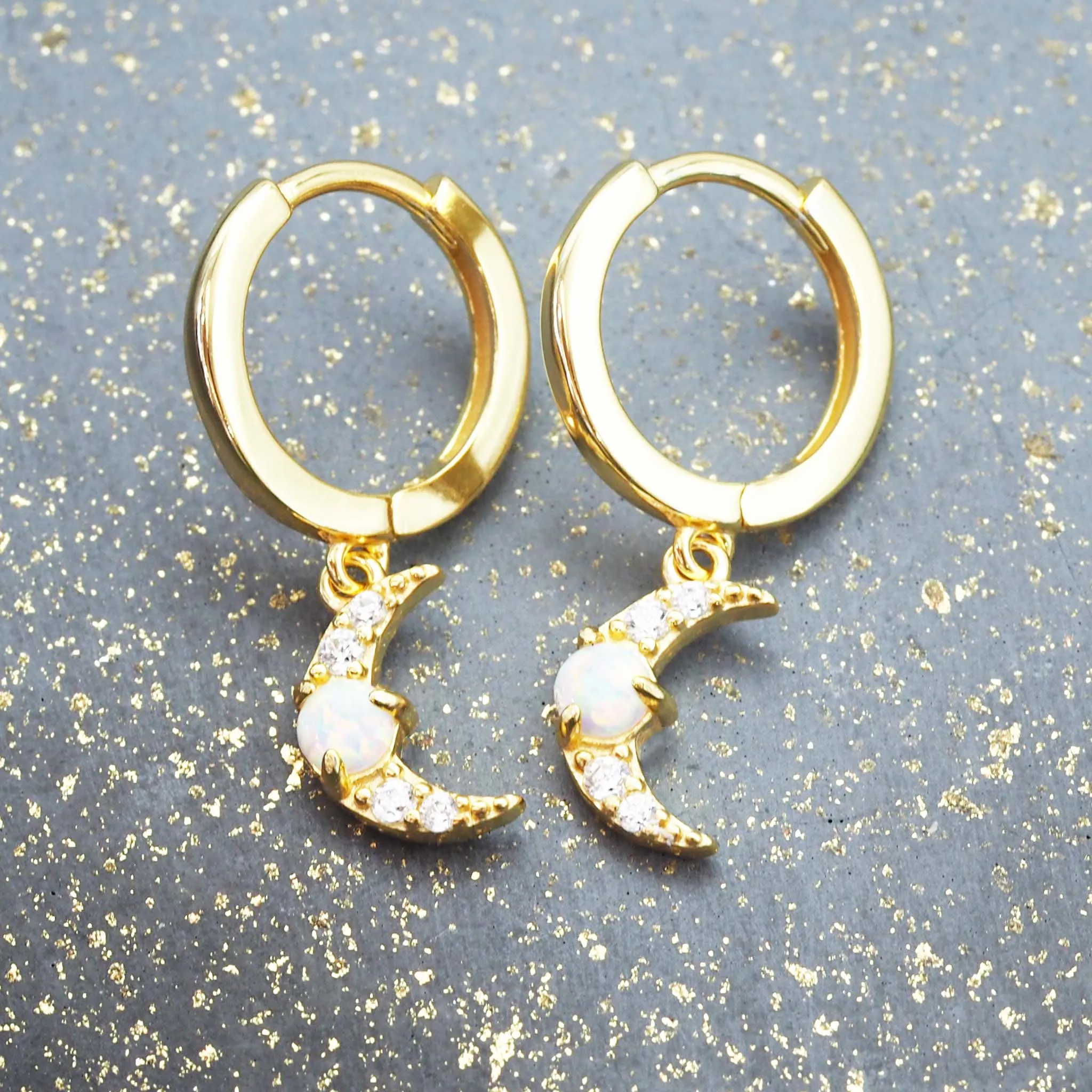 Gold Celestial Opal Earring Set