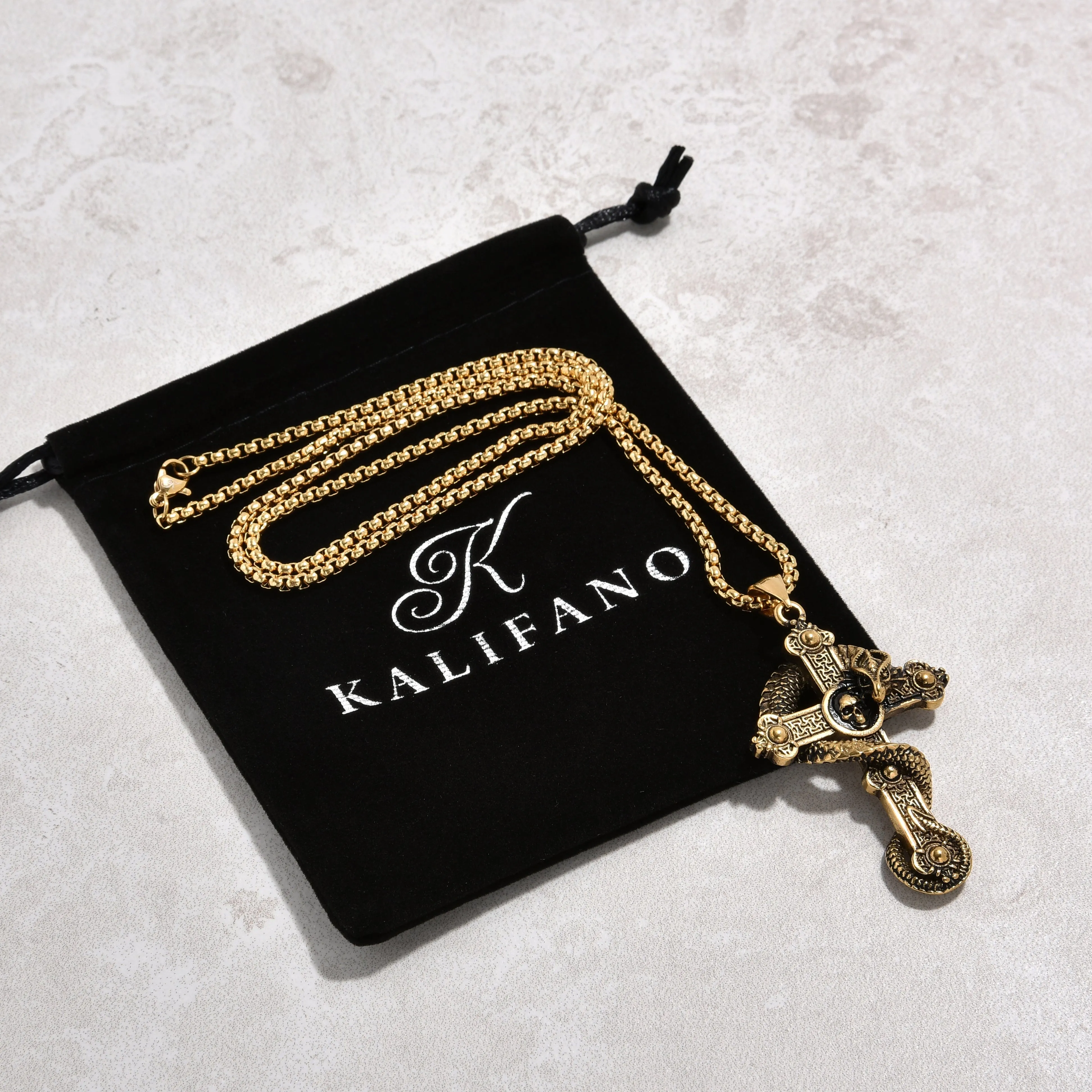 Gold Dragon Cross Steel Hearts Necklace