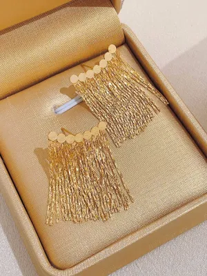Gold Fringe Tassel Earrings-jlt11672
