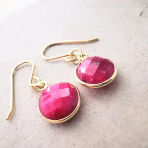 Gold Ruby Ear Wire Earrings