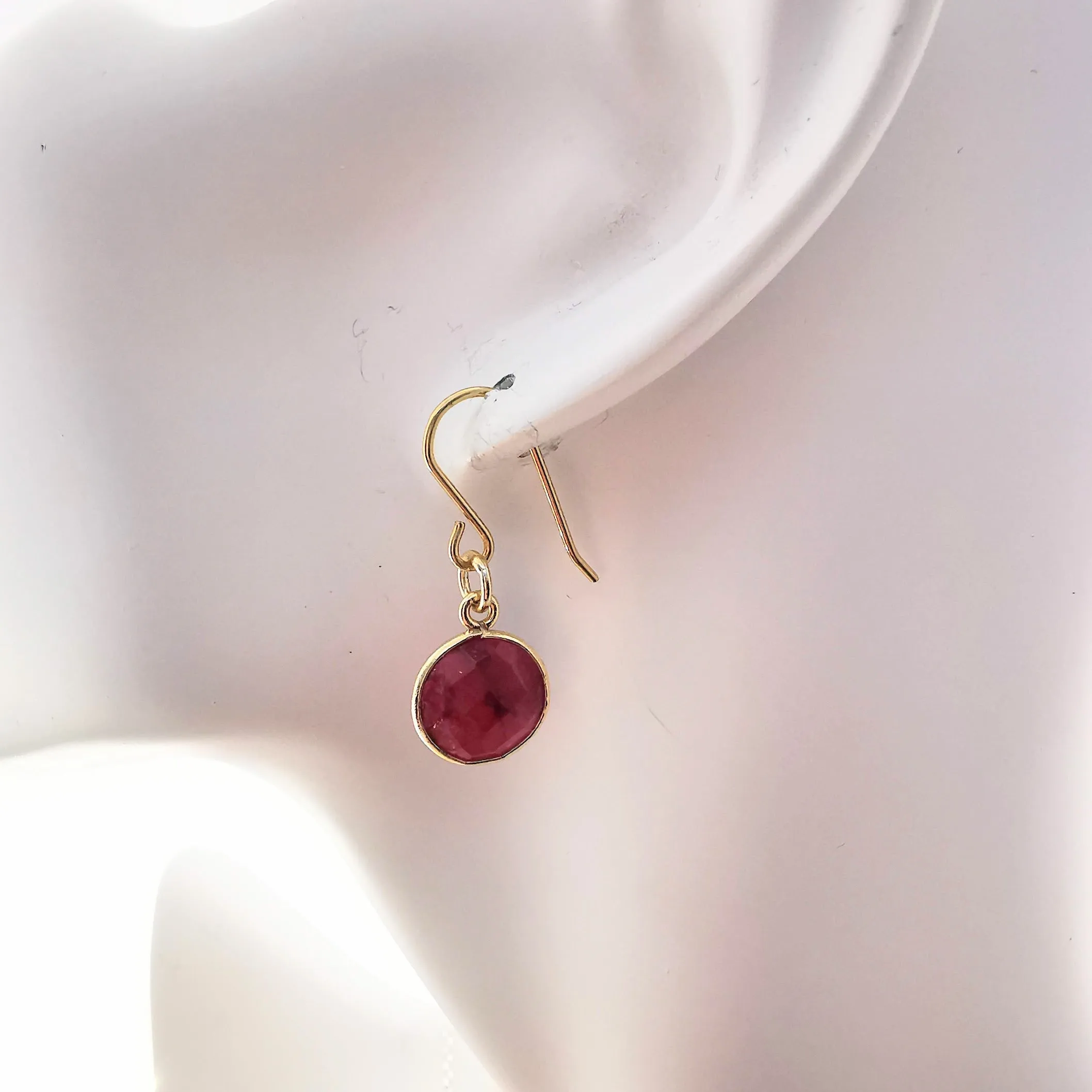 Gold Ruby Ear Wire Earrings