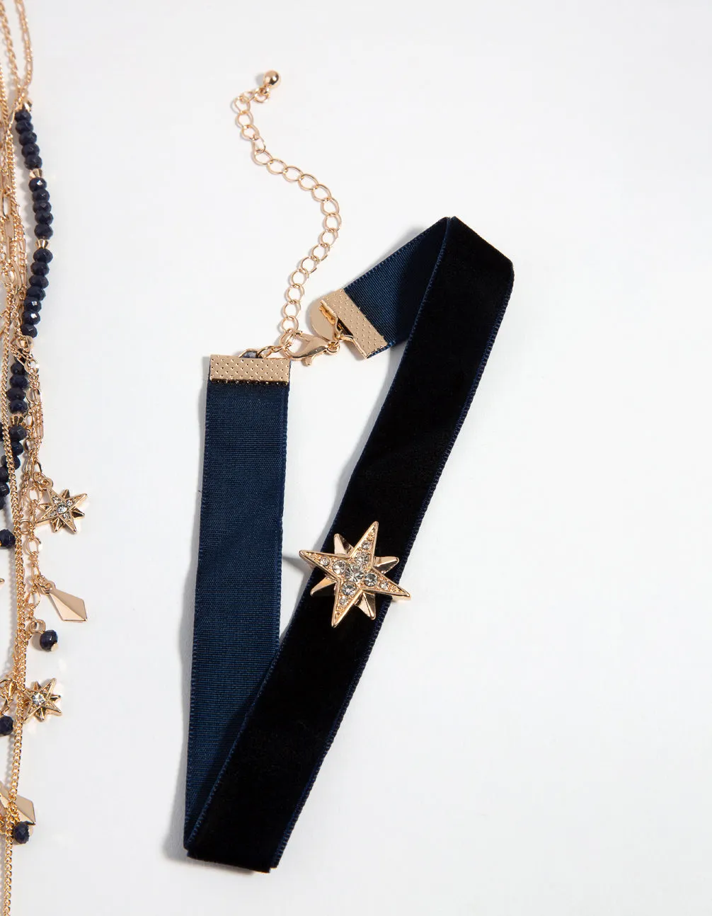 Gold Star Black Velvet 6 Row Choker