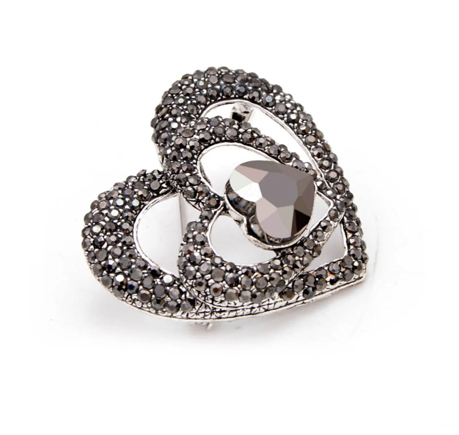 Heart Brooch Vintage Look Silver Plated Stunning High End Design Broach Pin U8