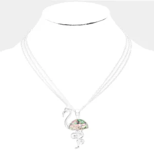 iLLASPARKZ Abalone Metal Flamingo Pendant Triple Chain Layered Necklace