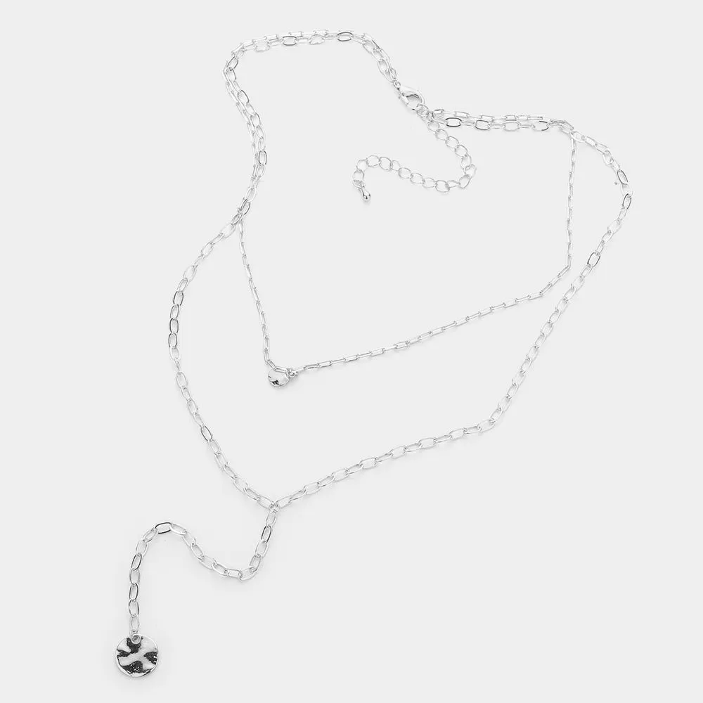iLLASPARKZ Crushed Metal Disc Pendant Double Layered Y Necklace